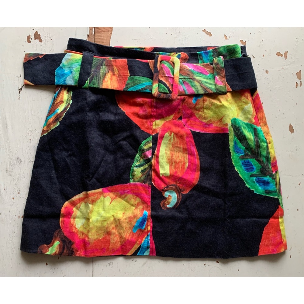Farm Rio : belted linen cashew mini skirt
